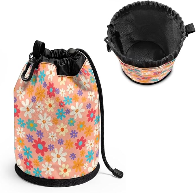 Floral Clothespin Storage Pouch Drawstring, Laundry Peg Bag Organizer with Multi-Hang Button, Portable Clips Holder for Drying Rack, Camping, Travel & Dorm
