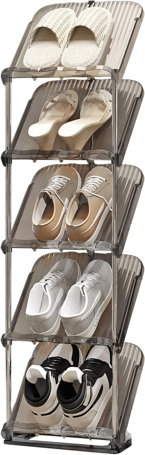 YYW Transparently Narrow Shoe Rack, Vertical Shoe Rack for Entryway Corner | Small Shoe Storage Organizer, Save Space Slim Shoe Shelf for Front Door Entrance, Easy To Assemble, PET Material