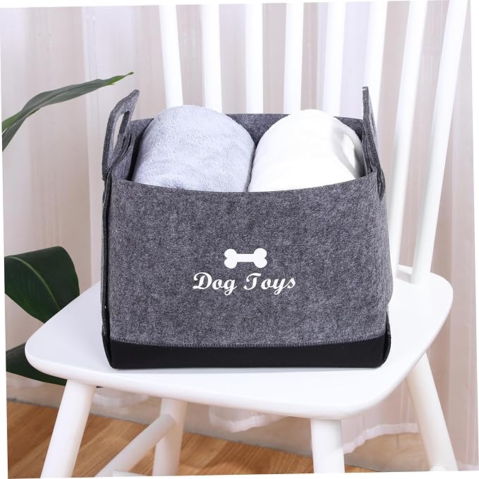 Pet Toy Storage Basket Felt Organizer for Dogs and Cats Multi-functional Toy Bin for Blankets Leashes and Accessories