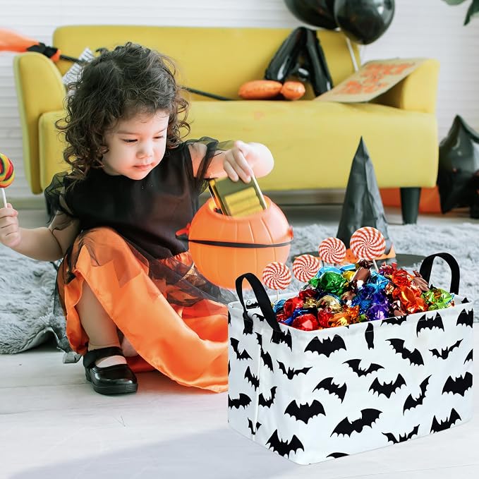 Kid Clothes Storage Basket Gift Shelf Basket Toy Storage Bin, Nursery Basket Organizer Box for With Handles for Room Deco Bat Pattern