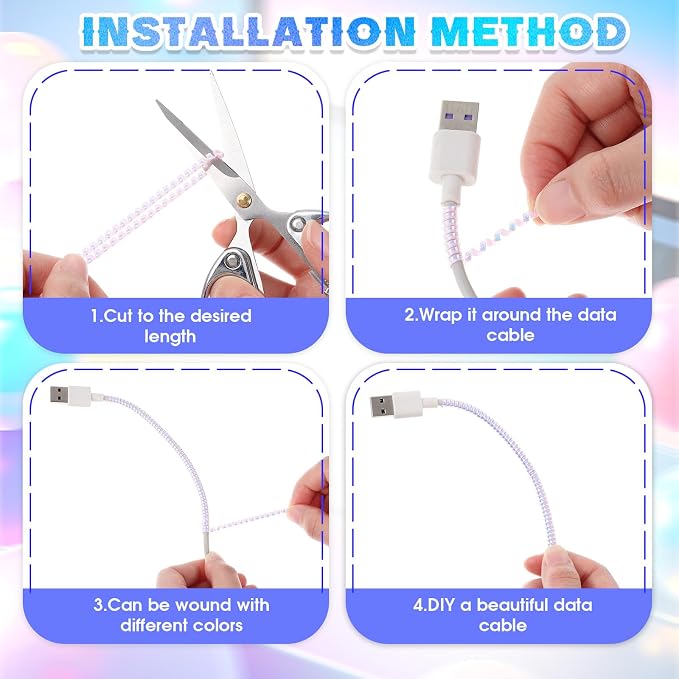 Friends 10 Pcs Cord Protectors from Pets No Chew 43.3'',Flash Colors | Spiral Cable Protector, Phone Charger Cover, Data Cable Protective Sleeve Chew Proof, USB Wire Cover Stylish, Cat Dog Rabbit