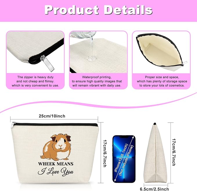 Guinea Pig Gifts Makeup Bag Guinea Pig Lover Gifts Animal Lover Gift Cosmetic Bag Guineas Pigs Themed Gift Christmas Birthday For Her Him Animal Lovers Friends Travel Bag