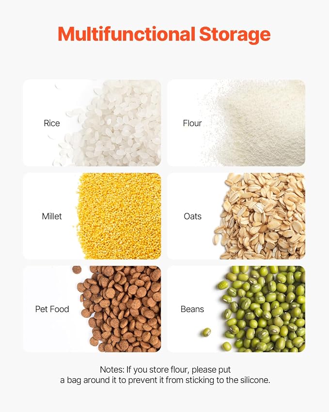 VEVOR Rice Storage Container, 3.5Gal/15Lx2 + 4.5Gal/20Lx2 Large Dog Food Dispenser Bin, Kitchen Ingredient Grain Cereal Bin, Pet food Containers with Wheels, 4 Measuring Cups, Airtight Lid, 4 Pack