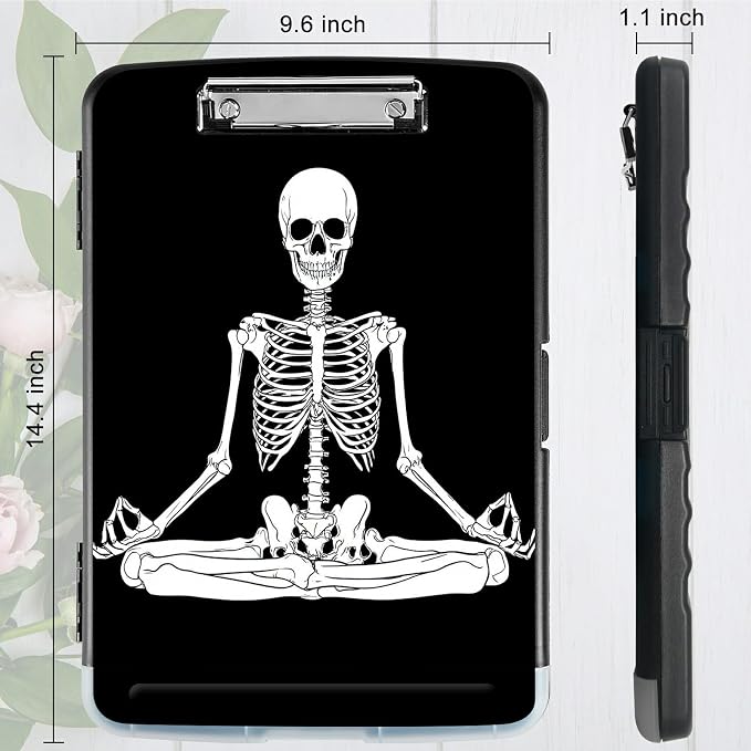 Sitting Skull A4 Clipboard with Storage Pen Holder, Clipboards Organizer Nursing Clipboard Foldable File Folder Plastic Clipboard Folio Clip Board for Office Students Classroom Doctor