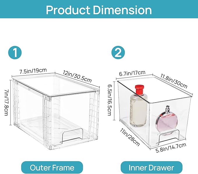 Vtopmart 6 Pack Large Stackable Storage Drawers | Easily Assemble Acrylic, Bathroom Closet Undersink Organizers, Plastic Bins for Kitchen Cabinets, Pantry, Makeup, Medicine