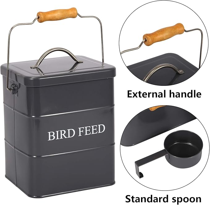 Geyecete Bird Feeder,Bird Food Jar Pet Food Storage Airtight Food Storage Container-Gray