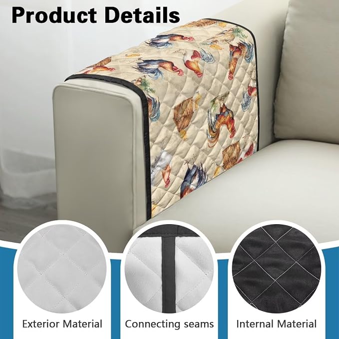 Rooster Sofa Armrest Cover Anti-Stain Dustproof Armchair Slipcovers Sofa Arm Cover, Removable Washable Stretch Armchair Slipcovers Universal Stylish Couch Covers
