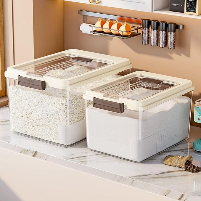 Saim Rice & Flour Storage Container, Food Grade PP PET BPA-Free, Large Capacity 20lbs & 30lbs Clear Lid,Kitchen Pantry Organization Dry Food Cereal Grain Sugar Pasta Canister