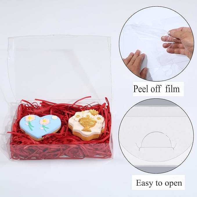 RomanticBaking 50PCS 7x4.4x1.5 Inches Clear Cookie Box for Party Favors | Clear Plastic Boxes for Chocolate Truffle, Oreo, Pastry, Donut, Brownie, Soap,Bakery Treat Wedding Christmas Valentine's