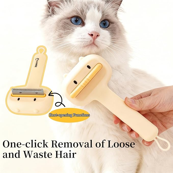 Duck-Shaped Dog Grooming Brush, 2-in-1 Pet Pin Brush & Undercoat Rake with One-Click Cleaning, Soft Bristles for Pet Safety, Hanging Hook Design - Ideal for Long Haired Dogs & Puppies
