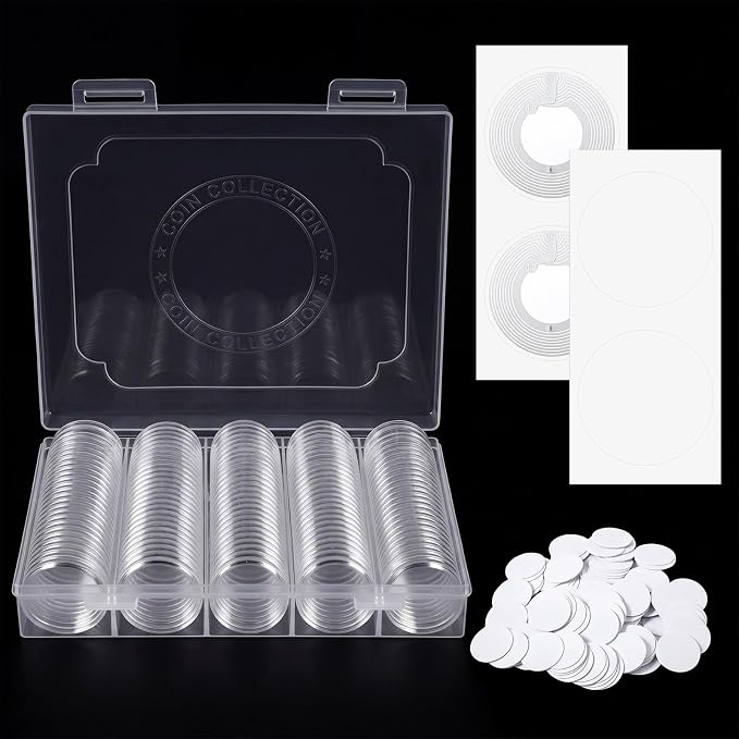 Novabright 391 Pcs Coin Collection Holder Case Set 30mm Coin Capsules and NFC Cards Wet Inlays with Storage Box, NFC Blank Cards Compatible with All NFC-Enabled Phones