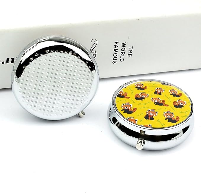 Mini Pill Organizer, Red Panda Round Compact Dispenser, Portable Holder for Fish Oil, Travel Pill Box Purse Use for Students