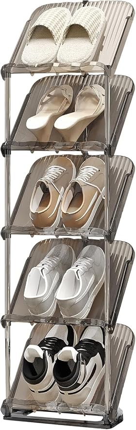 Clear Narrow Shoe Rack for Entryway - Free Standing Shoe Storage Organizer | Space Saving Design, Easy To Assemble, Fits Entryways and Closets, Sturdy Organizer For Living Room