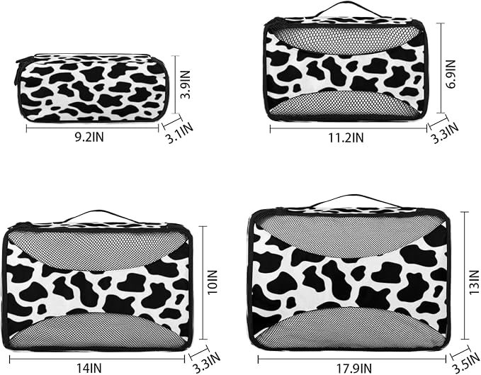 4 Set Packing Cubes for Travel, Cow Print Packing Cubes for Women, Travel Luggage Packing Organizers, Packing Cube Set, Cow Prints