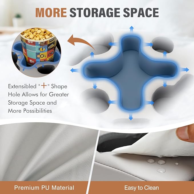 INNO STAGE Couch Cup Holder Pillow | Sofa Caddy Buddy Cupholder Organizer, for Bed Rv Tv Car Man Cave Remote Snacks Drink, Gift for Couch Potato, PU Grey