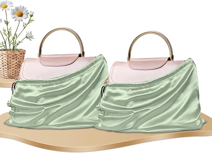 RUDONG M Satin Dust Bags for Handbag, Sage Green, 2 Pack | Silky Dust Cover, Drawstring, For Storage, Travel Pouch