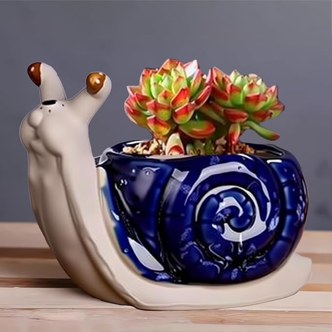 Ceramic Snail Shaped Pen Pencil Holder for Desk Decoration Accessories Snail Decor Makeup Brush Pen Cups Succulent Plant Pot Office School Ideal Gifts for Women, Mom or Birthdays