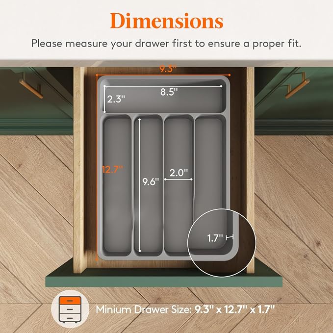 Lifewit Silverware Organizer with Lid, Covered Utensil Tray, 9.5x12.7 | Plastic Cutlery Storage Box for Kitchen Drawer and Countertop, Flatware Case Holder for Spoons Forks Knives, Gray