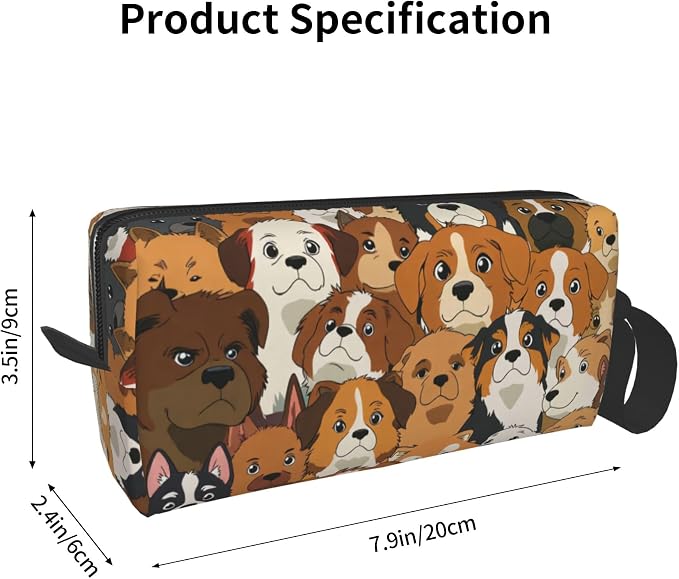 Cute Dog Faces Makeup Bag for Women with Wrist Strap | Durable 600D Oxford Fabric Cosmetic Organizer,Compact Travel Pouch with Handle for Gym & Daily Use