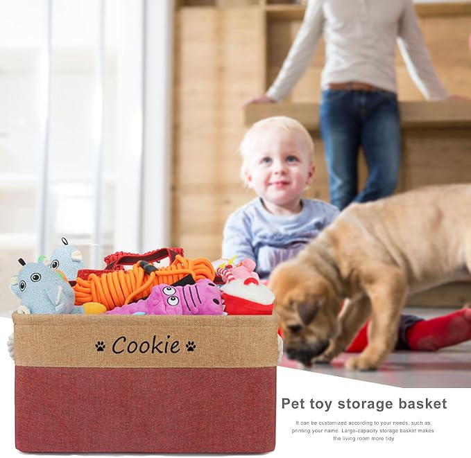 Personalized Dog Toy Storage Basket Bin Collapsible Customized Pet's Name Storage Box Organizer for for Dog Toys, Clothing, Apparel & Accessories (Burgundy, L)