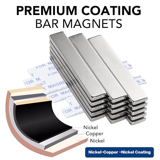 Strong Neodymium Magnets with Adhesive Backing, 25 Pack, 60x10x3 mm | Powerful Rare Earth Bar Magnets, Waterproof Black Magnetic Magnet Strips Heavy Duty for Craft, Kitchen, DIY, Office