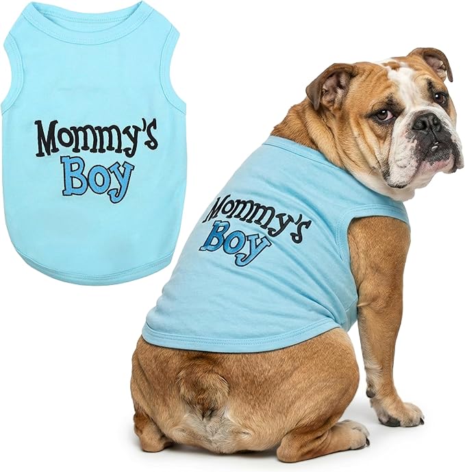 Parisian Pet Dog Shirt Mommy’s Boy Pet Shirt – 100% Cotton Shirts for Large Dogs – Blue Sleeveless Puppy Clothes – Lightweight and Breathable Dog Apparel – Boy Dogs Clothes - Stretchy Dog Shirt