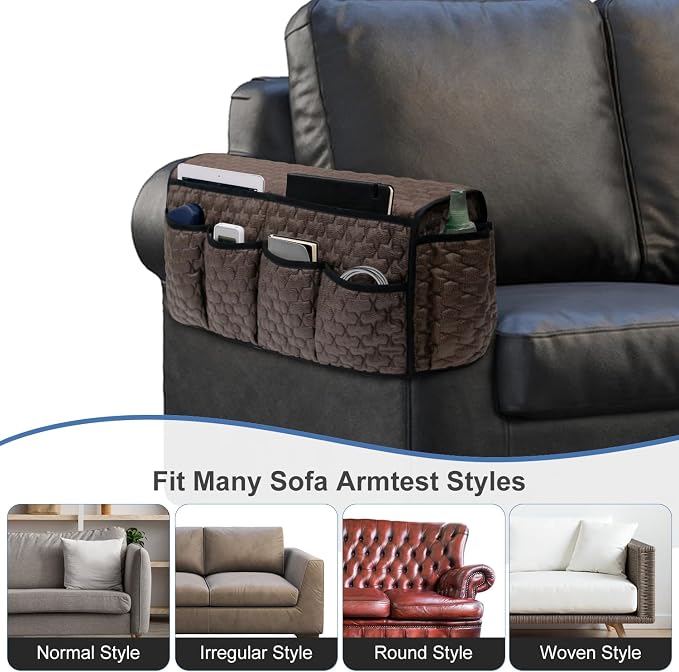 TV Remote Control Holder for Armchair, Arm Chair Caddy for Recliner 14 Pockets, Non-Slip Sofa Armrest Organizer Storage for Cell Phone TV Remote Control Magazines (Brown)