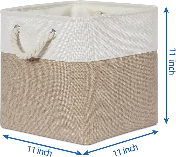 Temary Cube Storage Bins 11 x 11 Fabric Storage Baskets 4 Pack Storage Cubes Baskets for Gift Empty, Cube Organizer Bins Cloth Basket for Storage (White&Khaki)
