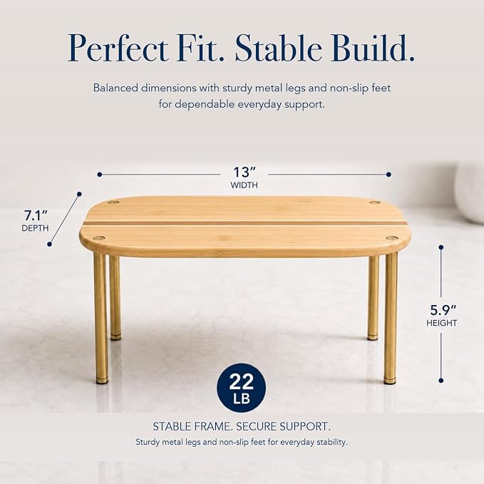 Ibyx Shelves Organizer Set of 2 - Kitchen Cabinet Organizers and Pantry Storage - Bamboo Top & Brass-Effect Metal Legs - Stackable Shelves for Kitchen Counter & Cabinets with 22 lb Capacity - Natural