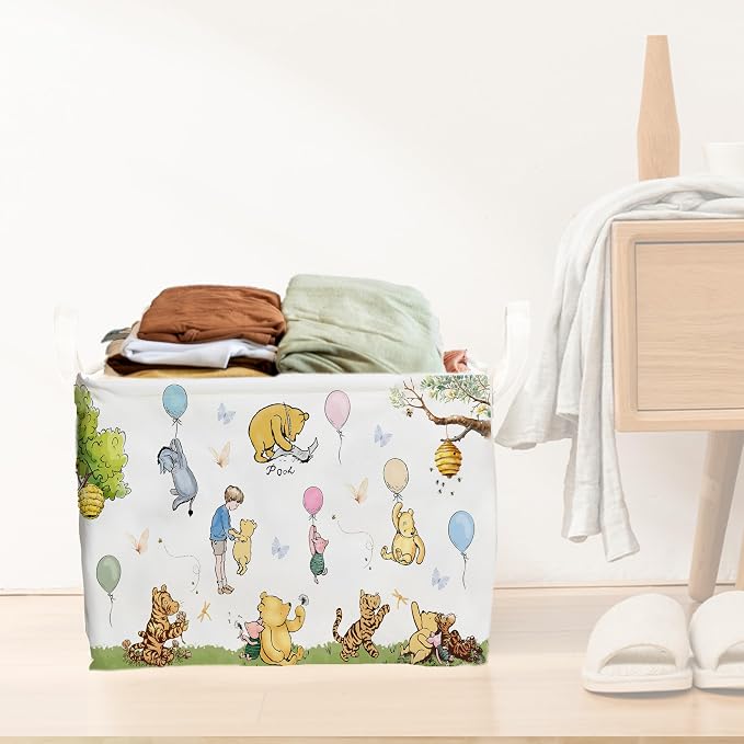 Winnie Basket,the Pooh baby Stuff,Winnie Nursery Decor Laundry Hamper With A Waterproof PECoating, Foldable, Bathroom and Bedroom SetClothes ,Toys Bin, Baby Nursery Hamper Decor