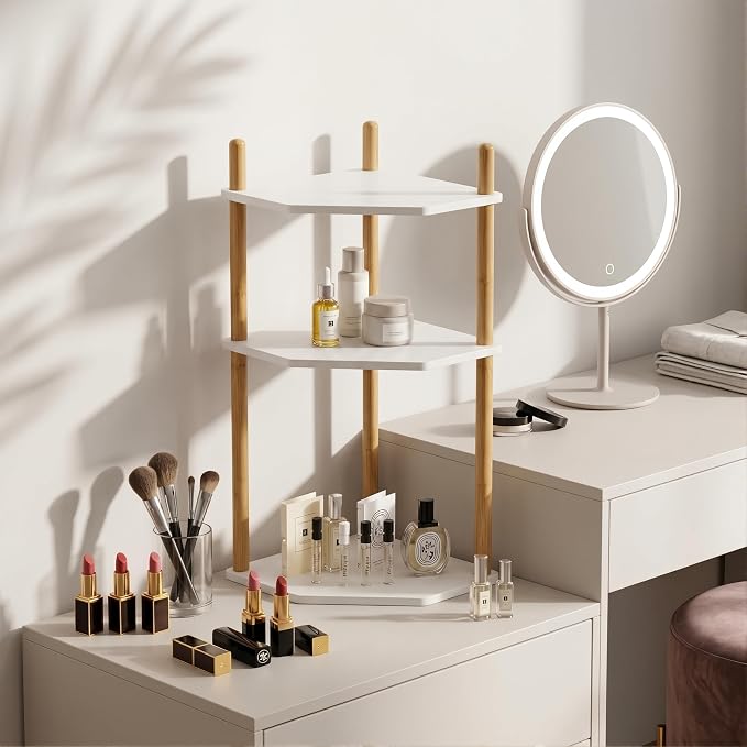 3-Tier Extra Tall Bamboo Corner Shelf, Kitchen Countertop Wine Bottle Organizer, Corner Counter Storage Rack for Pantry, Spice & Wine Organizers and Storage