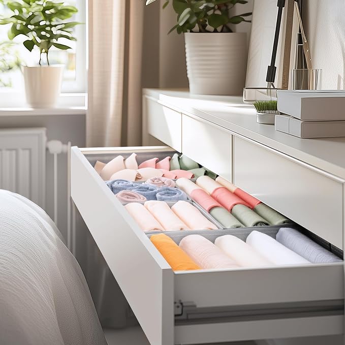 Drawer Organizer Clothes, 10 Pack Dresser Organizer for Baby Clothes, Underwear, Sock- Foldable Closet Organization and Storage Dividers Bins for Nursery, Bedroom (Grey)
