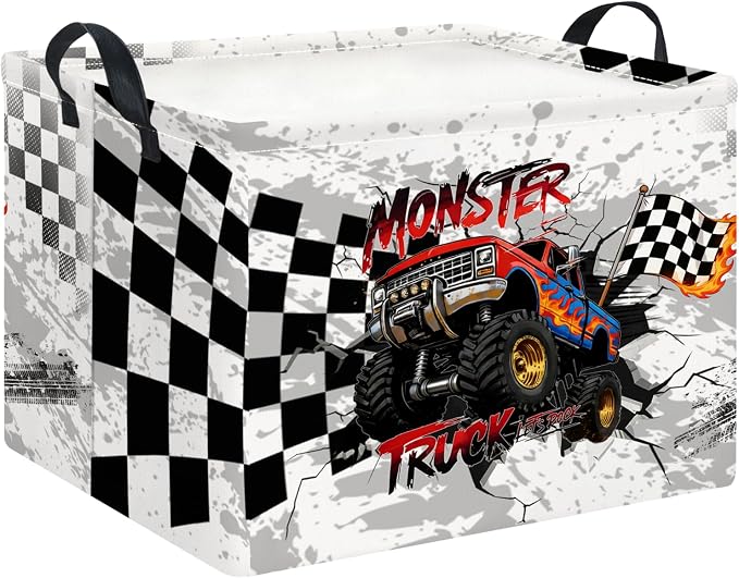 Rectangle Storage Basket with Handles,Collapsible Storage Bin,Books Box,Gift Basket(Black Race Car)