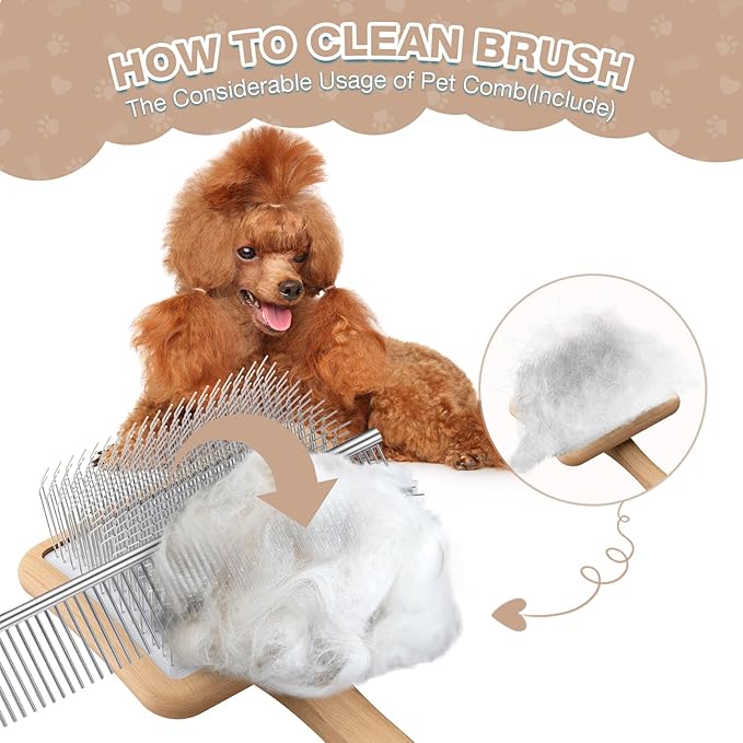 Large Dog Slicker Brush for Goldendoodles, Poodles - 3 in 1 Grooming Kit with Undercoat Rake, Comb - Extra Long Pins for Dematting Great Pyrenees, Thick Coats, Shedding, Detangling, Natural