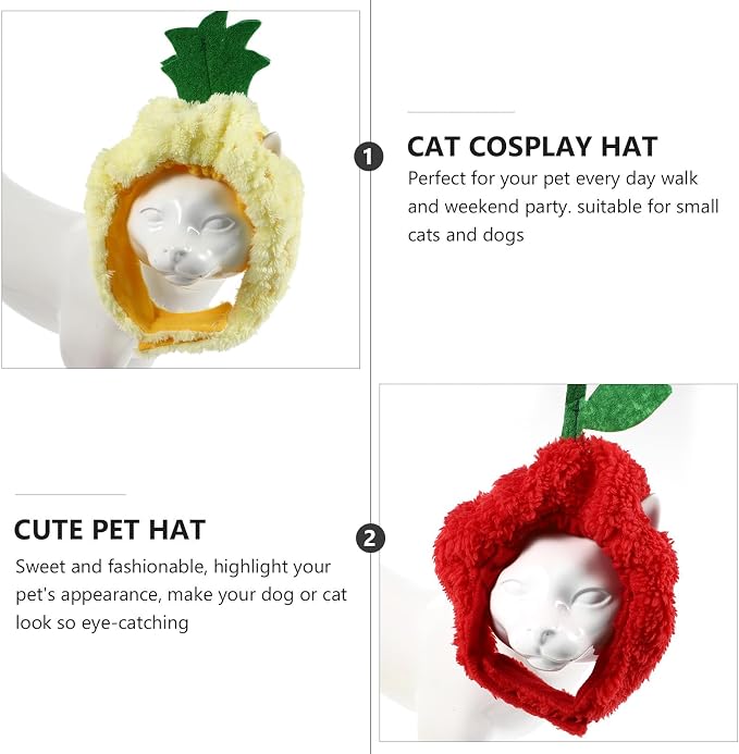 Toyvian 4pcs Fruit-Shaped Pet Hats for Dogs and Cats, Adorable Cloth Dog Party Headwear Highlighting Pet's Appearance with Sturdy Material, for Autumn and Winter Dress