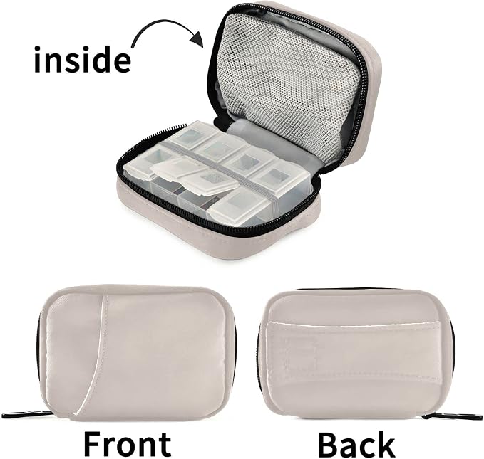 Naanle Pill Box 7 Day Pill Case Travel Pill Organizer Bag Zipper Portable Weekly Compact Size Vitamin Supplement Holder Solid Color Khaki Z - Khaki 4.6 x 3.14 x 1.88 Inch 1.0 Count 0.12 kilograms