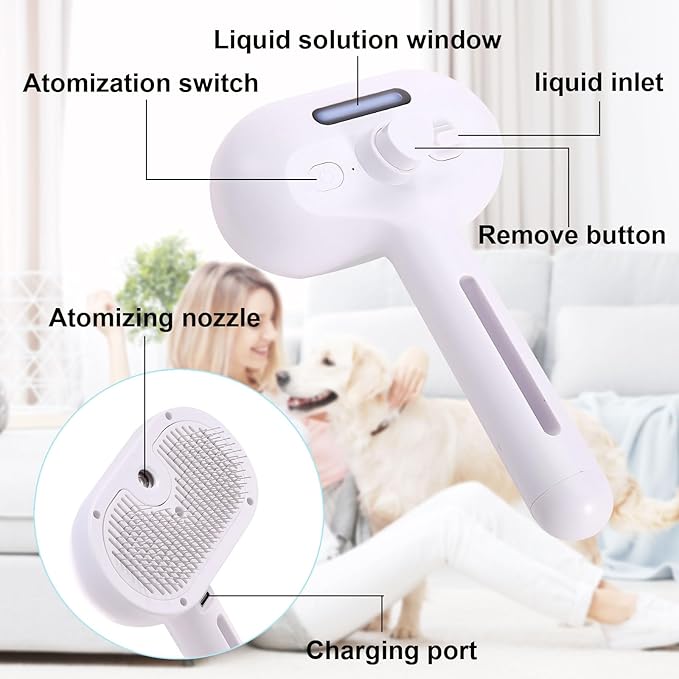 for Dogs & Cats – 3-in-1 FreshFur Shower Brush with Steam, Magic Pet Hair Grooming Tool for Long/Short Fur – Better Dog Bath Brush & Cat Steam Brush for Shedding, Detangling &Deep Cleaning