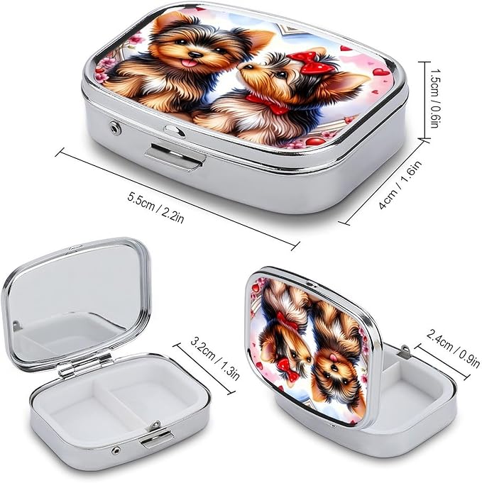 Two Pet Dog Durable Metal Pill Case for Daily Use, 2 Slot Medicine Box Organizer,Leak Proof Travel Pill Container for Vitamins, Compact Pocket Medicine Holder for Seniors,Holiday Gift