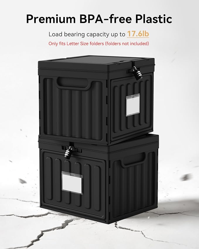 Oterri Lockable Plastic File Box with Lid for Letter-Size | Hanging File Folders Not Included. Black, Large 1-Pack. Home, Office, Classroom, Dorm, Tax, Under Bed, Filing Cabinet.
