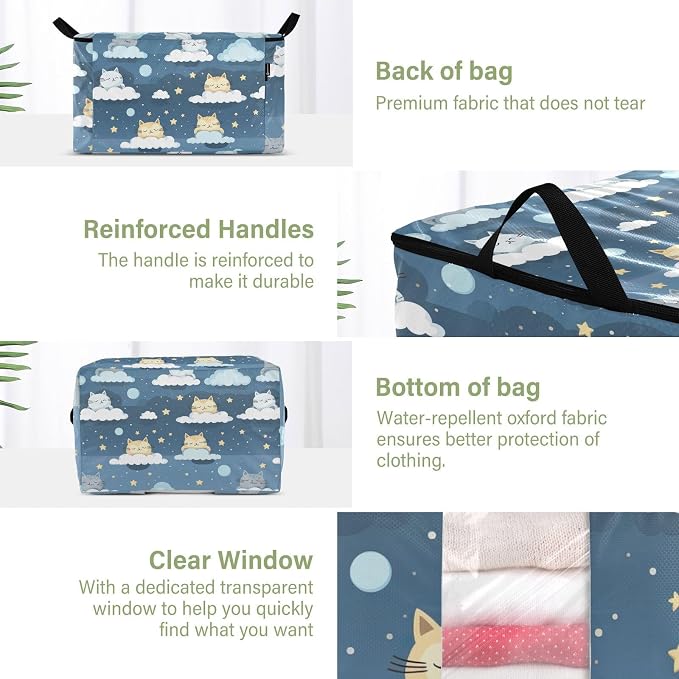Generic Cute Cats Cloud Clothes Storage Bag Bins 2 Pack Foldable Storage Containers Large Closet Organizer with Zipper Quilt Bag for Comforters Clothing Pillows 95L, g355896562p976c1037s2358