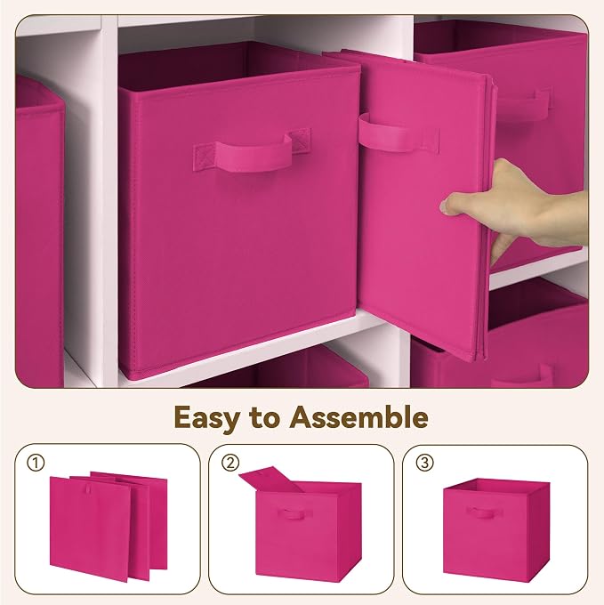 GRANNY SAYS 11 Inch Cube Storage Bin, Cube Organizer Bins, Rose Red, 6-Pack | Collapsible Storage Boxes with Thickened Base Plate, Sturdy Handles, Decorative Baskets for Shelves, Closet