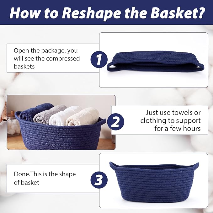 woric Navy Blue Baskets for Gifts Empty Small Woven Gift Basket | Blue Gift Basket for Baby Shower Storage Organizer Toys Presents ( 12"X 8" X 5" with Gift Bag Card Ribbon Tissue Paper)