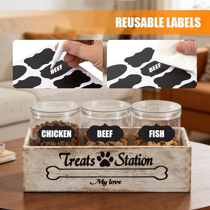Dog Food Storage Container Pet Treat Organizers with 3 Jars Dog Stuff Dog Treat Container for Countertop Farmhouse Decor Gift for Pet Dog Cookie Cat Treat Jar
