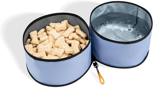 OllyDog Superbowl | Collapsible Dog Travel Bowl | 2 Compartment Food & Water | Foldable| Portable Dog Bowl | Hiking, Camping (Blue Heron)