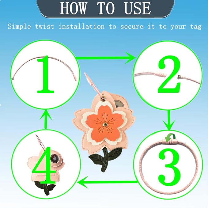 PU Leather Luggage Tag with Airtag Holder Case Set and Name ID Label | Hidden Compartment for AirTag Travel Suitcase Tracking Case with Stainless Steel Loop,Cute Fruit Plant Animals Styles,sakura