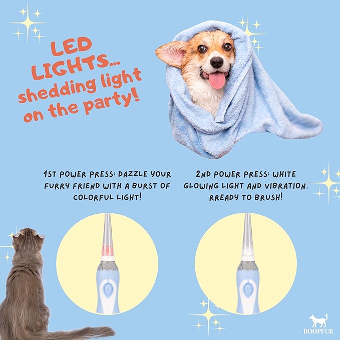 Generic Pet Electric Toothbrush for Dogs and Cats with LED Light & Soft Bristles, Blue/White