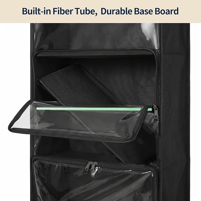 Yecaye Hanging Yarn Storage Organizer with 6 Zippered Closure Compartments, Heavy Duty Stuffed Animal Storage with Clear Full-Front PVC, Dustproof Yarn Holder for Crocheting Storage, Black 6 Tier
