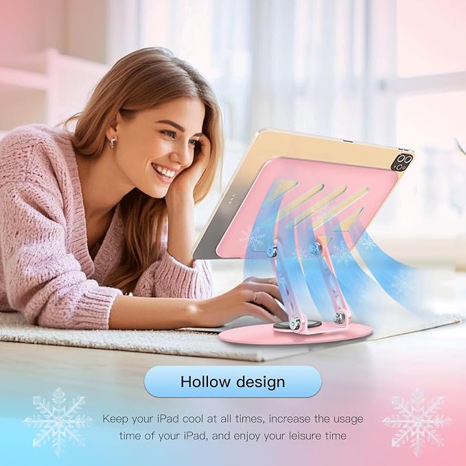 360° Rotating Tablet Stand - Pink |Adjustable Dual Rotary Shaft,Folding Design | Fits iPads & Tablets Up to 13" | Ideal for Work,Painting,Office,Travel,Home