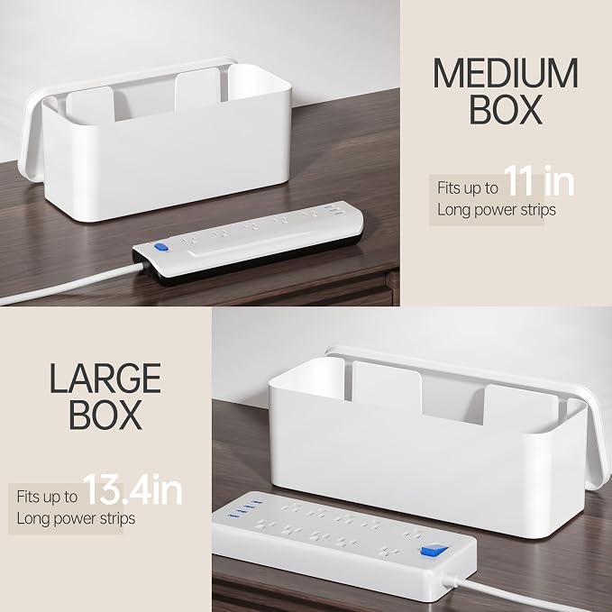 YECAYE Cable Management Box, White, XL+M, 2 Pack | Pet Friendly;Child-Proof; Power Strip Protector;For Home & Office;Cord Organizer Box;Wire Hider and Cord Organizer for Desk