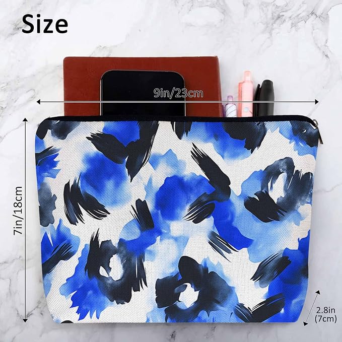 Leopard Print Makeup Bag For Women, Leopard Skin Adorable Cosmetic Bag Makeup Bags, Leopard Fur Zipper Bag Travel Bags Toiletry Organizers Pouch Bags Washing Bags For Gym Bathroom Blue Black